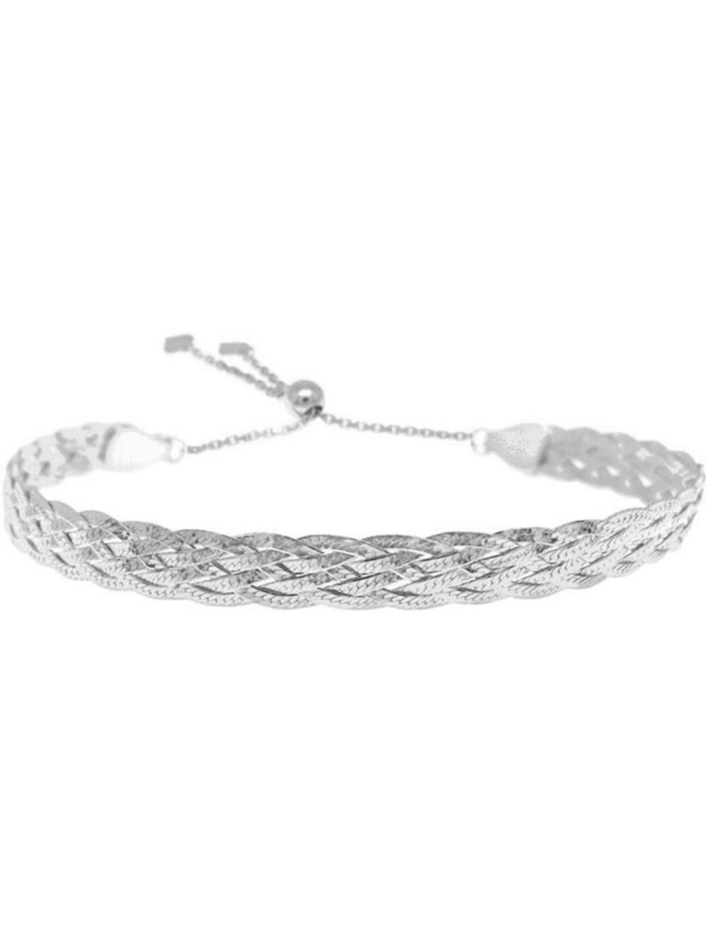 925 Sterling Silver Braided Herringbone Bolo Slider Bracelet - 18K Gold Plated